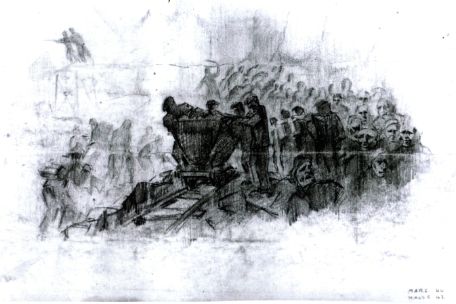 KZ-Häftlinge bei den Arbeiten zum Stollenvortrieb
