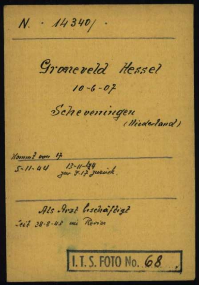 Dokument, das Hessel Louws Groenevelds Einsatz als Häftlingsarzt seit dem 28. August 1943 belegt