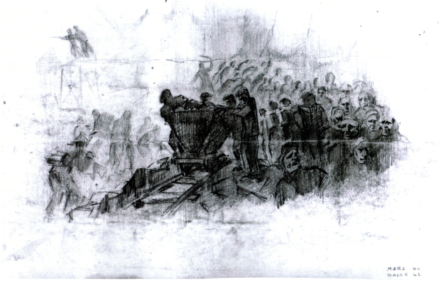 KZ-Häftlinge bei den Arbeiten zum Stollenvortrieb