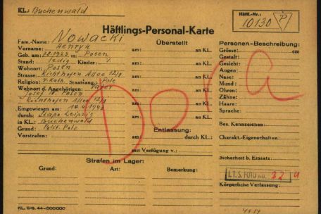 Inmate Registration Card of Henryk Nowacki from the Buchenwald Concentration Camp