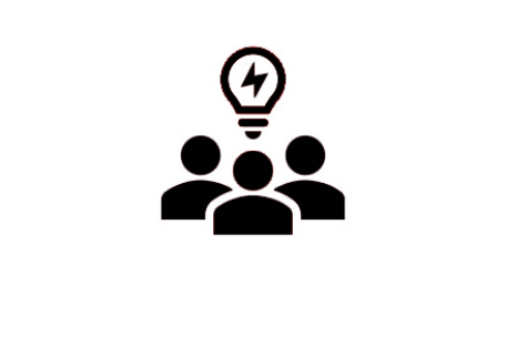 Zeichnung dreier Menschen mit einer Glühbirne über dem Kopf.