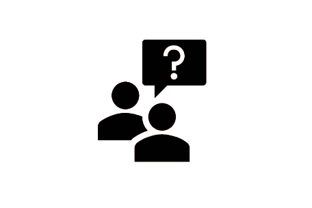Zeichnung zweier Menschen, die eine Sprechblase mit einem Fragezeichen über sich haben.