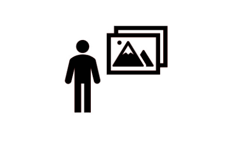 Zeichnung eines Menschen und eines Bildes an der Wand